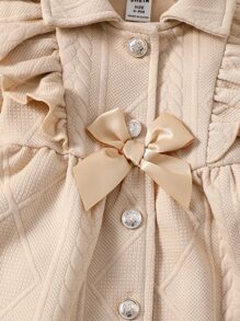 SHEIN Baby Ruffle Trim Flounce Sleeve Bow Front Coat - Apricot - View 5