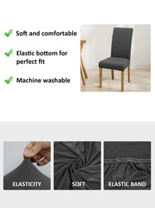 1/4/6 件纯色弹力椅套，可拆卸可洗牛奶丝椅套 - 灰色 - 查看 4
