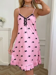 满版心形印花蕾丝花边吊带睡衣睡裙节日季