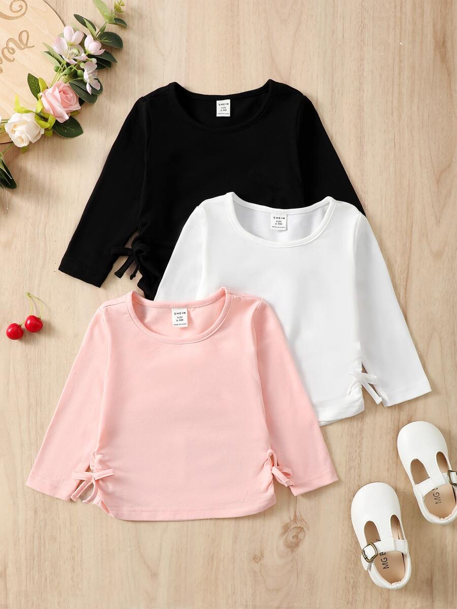 Bebé 3 piezas Camiseta fruncido con lazo lateral - Multicolor - Ver 1