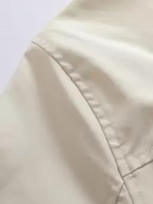 Manfinity Homme Áo khoác gió bomber họa tiết kẻ sọc rộng rãi cho nam (Không có áo phông), trơn, dành cho chồng, tay dài, đi làm, áo khoác bóng chày - Màu be - Xem 4