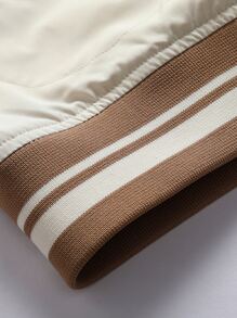 Manfinity Homme Áo khoác gió bomber họa tiết kẻ sọc rộng rãi cho nam (Không có áo phông), trơn, dành cho chồng, tay dài, đi làm, áo khoác bóng chày - Màu be - Xem 6