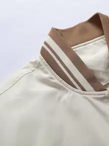 Manfinity Homme Áo khoác gió bomber họa tiết kẻ sọc rộng rãi cho nam (Không có áo phông), trơn, dành cho chồng, tay dài, đi làm, áo khoác bóng chày - Màu be - Xem 7