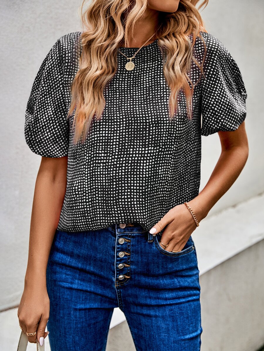 SHEIN Clasi Áo sơ mi nữ Tất cả trên in Giải trí - Đen và trắng - Xem 1