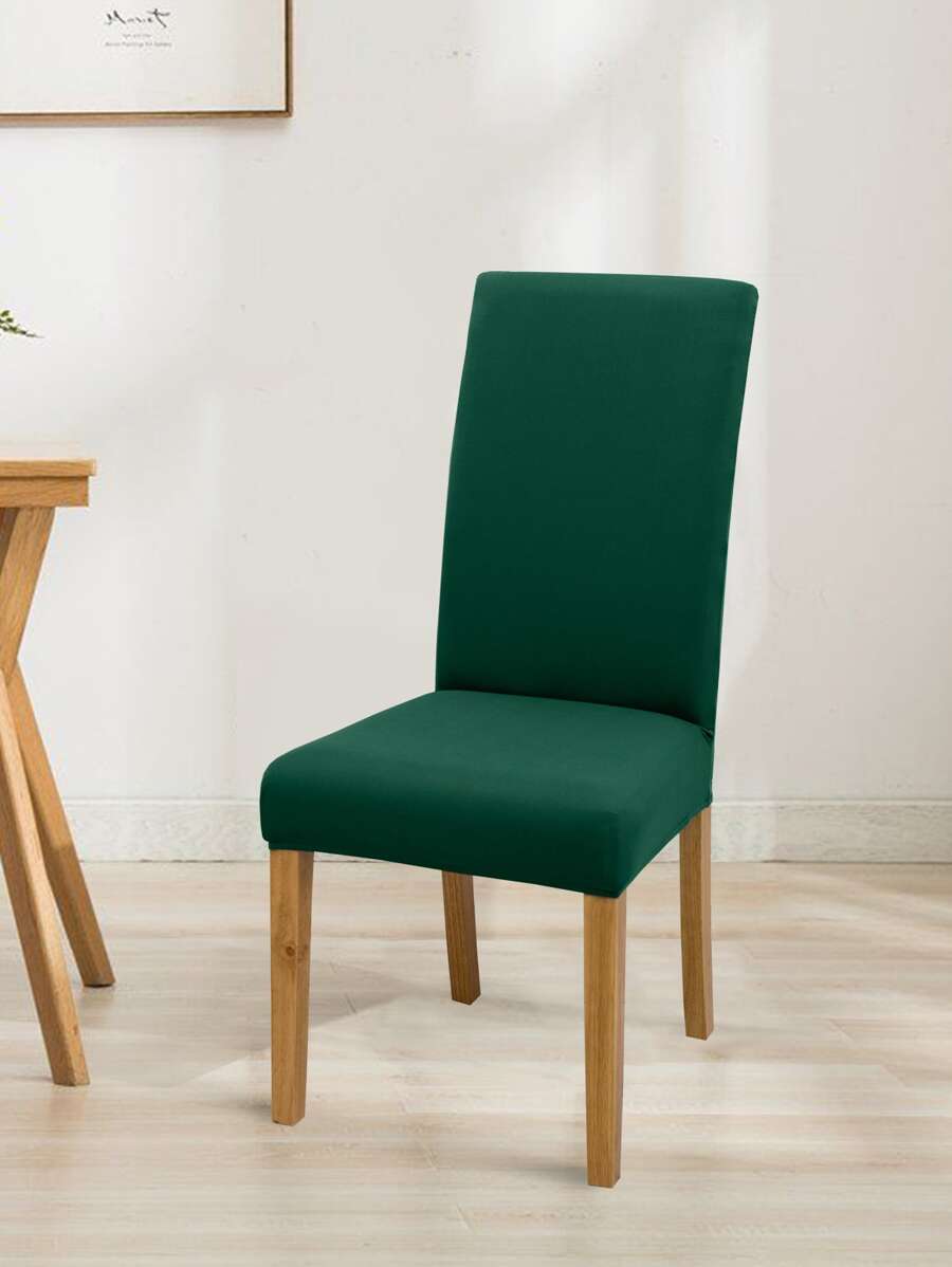 1/4/6pcs Milk Velvet Removable Washable Elastic Solid Color Dining Chair Covers - Green - View 1