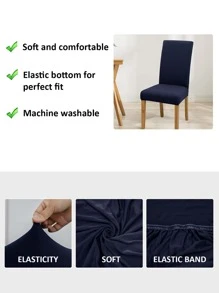 1件/4件/6件/8件/10件纯色牛奶丝椅套，涤纶弹力餐椅套 - 藏蓝色 - 查看 8