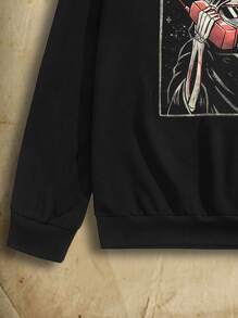 Eduely Dark Academia Guys Skeleton Print Sweatshirt - Black - View 4