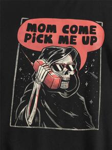 Eduely Dark Academia Guys Skeleton Print Sweatshirt - Black - View 5