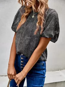 SHEIN Clasi Áo sơ mi nữ Tất cả trên in Giải trí - Đen và trắng - Xem 3