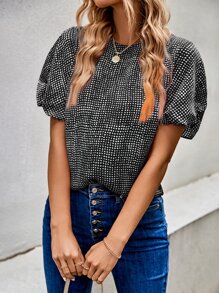 SHEIN Clasi Áo sơ mi nữ Tất cả trên in Giải trí - Đen và trắng - Xem 4