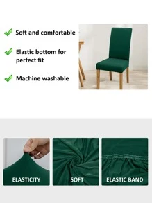 1/4/6pcs Milk Velvet Removable Washable Elastic Solid Color Dining Chair Covers - Green - View 6