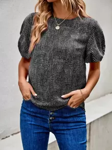 SHEIN Clasi Áo sơ mi nữ Tất cả trên in Giải trí - Đen và trắng - Xem 5