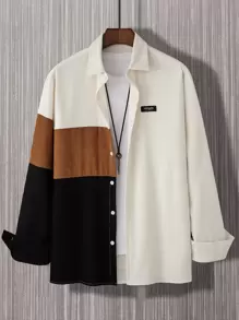 Manfinity Hypemode Men Patch Detail Colourblock Corduroy Shirt Without Tee - Multicolor - View 1