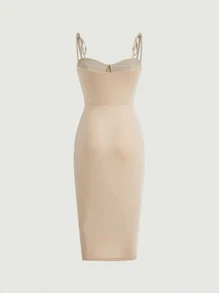 SHEIN MOD Vestido de tirantes bustier unicolor fruncido - Albaricoque - Ver 5