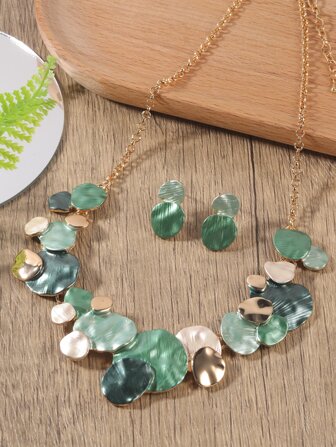 3pcs Color Block Round Decor Jewelry Set