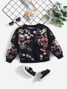 SHEIN 嬰兒女孩花卉印花運動衫 - 藏蓝色 - 查看 1