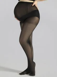 Solid Maternity Tights - Black - View 1