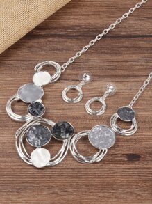 1pc Colar de Liga com Revestimento de Esmalte em Círculo com Padrão Geométrico Simples, 1 par de brincos, Conjunto de joias femininas, Brincos de pingente elegantes e populares, perfeitos para festa/encontro/doação de presente