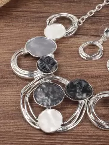 1pc Colar de Liga com Revestimento de Esmalte em Círculo com Padrão Geométrico Simples, 1 par de brincos, Conjunto de joias femininas, Brincos de pingente elegantes e populares, perfeitos para festa/encontro/doação de presente