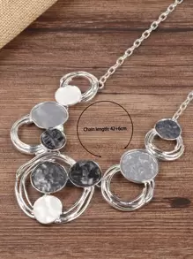 1pc Colar de Liga com Revestimento de Esmalte em Círculo com Padrão Geométrico Simples, 1 par de brincos, Conjunto de joias femininas, Brincos de pingente elegantes e populares, perfeitos para festa/encontro/doação de presente