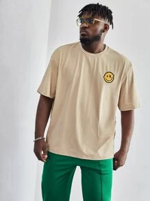 Manfinity VCAY Men Plus Loose Fit Slogan & Cartoon Face Printed T-Shirt - Apricot - View 6