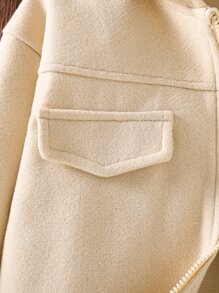 女孩落肩袖翻蓋細節連帽夾克 - 杏色 - 查看 6