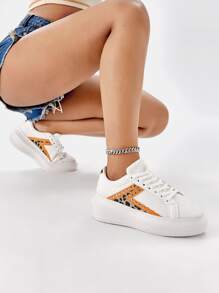 Zapatillas de skate de leopardo de color combinado - Blanco - Ver 6