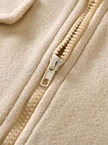 女孩落肩袖翻蓋細節連帽夾克 - 杏色 - 查看 7