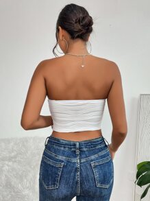 SHEIN PETITE Top tubo corto fruncido - Blanco - Ver 2
