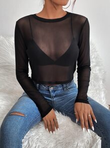 SHEIN PETITE Áo nữ cắt màu trơn Gợi cảm - màu đen - Xem 5