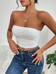 SHEIN PETITE Top tubo corto fruncido - Blanco - Ver 4