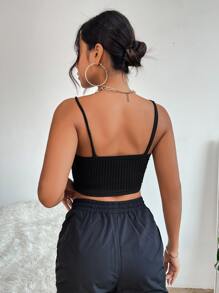 SHEIN PETITE 蕾絲邊吊帶短上衣 - 黑色 - 查看 2