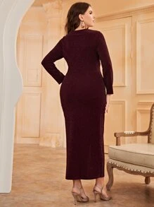 Modelyn Plus Surplice Neck Wrap Hem Dress - Maroon - View 2