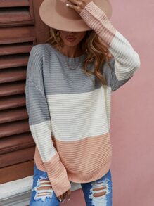 SHEIN LUNE 撞色落肩针织套头衫，秋冬款 - 彩色 - 查看 1