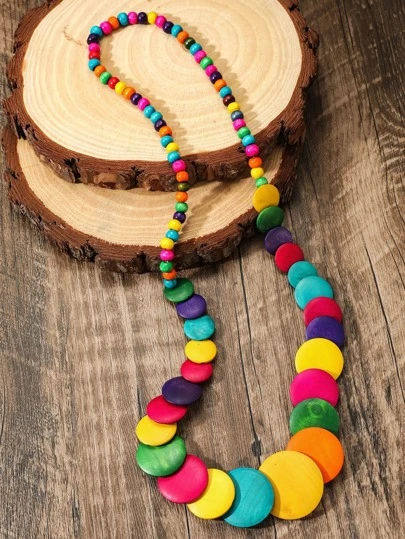 撞色圓形裝飾串珠項鏈