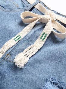 Men Bear & Letter Patched Ripped Slim Straight Jeans - Dark Wash - View 6