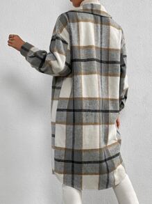 Plaid Print Drop Shoulder Flap Pocket Overcoat - Multicolor - View 2
