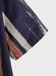 Manfinity VCAY Camisa casual de manga corta de corte holgado y con rayas de colores para hombres - Multicolor - Ver 5