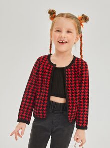 SHEIN 小女童千鳥格印花撞色滾邊開門襟夾克 - 彩色 - 查看 5