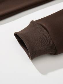 Manfinity Homme Men Patched Detail Thermal Lined Drawstring Hoodie - Coffee Brown - View 4