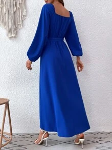 SHEIN Unity Đầm Thắt lưng Trọn gói màu trơn Giải trí - Xanh đậm - Xem 4