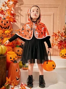 SHEIN Bộ thời trang bé gái Tương phản Mesh Lễ Các Thánh Hấp dẫn - Nhiều màu - Xem 1