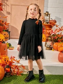 SHEIN Bộ thời trang bé gái Tương phản Mesh Lễ Các Thánh Hấp dẫn - Nhiều màu - Xem 3