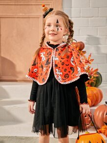 SHEIN Bộ thời trang bé gái Tương phản Mesh Lễ Các Thánh Hấp dẫn - Nhiều màu - Xem 4