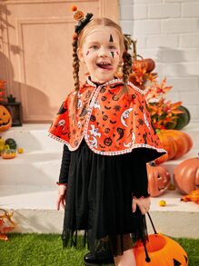 SHEIN Bộ thời trang bé gái Tương phản Mesh Lễ Các Thánh Hấp dẫn - Nhiều màu - Xem 5