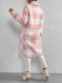 SHEIN Clasi Buffalo Plaid Pattern Flap Pocket Drop Shoulder Teddy Coat Fall Winter Cloth For Women - Multicolor - View 2