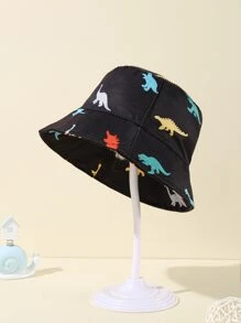 1 Piece Of Dinosaur Print Cute Bucket Hat, Boys And Girls Fashion Bucket Hat, Baby Cute Dinosaur Beautiful Bucket Hat, Suitable For Beach Recreation - Black - View 1