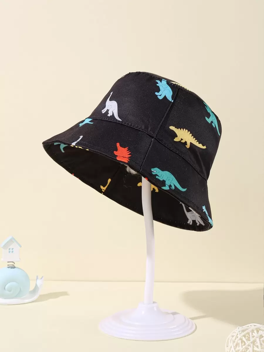1 Piece Of Dinosaur Print Cute Bucket Hat, Boys And Girls Fashion Bucket Hat, Baby Cute Dinosaur Beautiful Bucket Hat, Suitable For Beach Recreation - Black - View 1