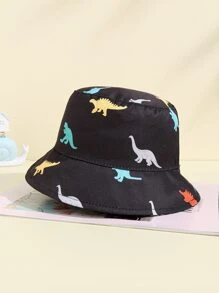 1 Piece Of Dinosaur Print Cute Bucket Hat, Boys And Girls Fashion Bucket Hat, Baby Cute Dinosaur Beautiful Bucket Hat, Suitable For Beach Recreation - Black - View 3
