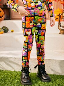 SHEIN 小女童反光萬聖印花緊身打底褲 - 彩色 - 查看 4